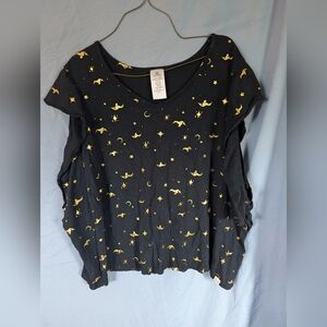 Disney Parks 3X Alladin/Jasmine Gold And Black Frilly Sleeve Blouse